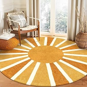 boho round sun yellow area rug
