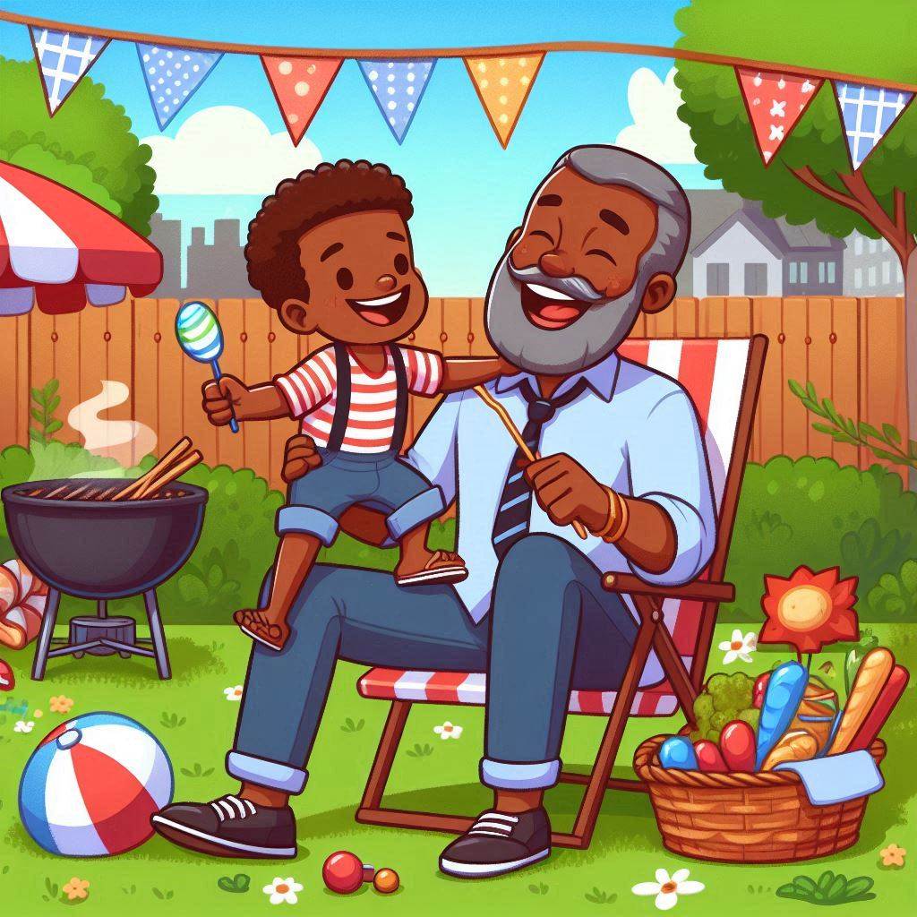 african american father and young son cartoon character