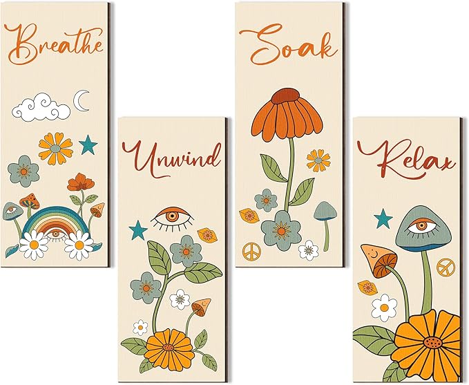 soothing wall plaques with flowers and mushrooms