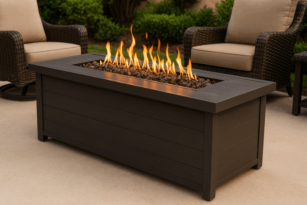 outdoor horizontal firepit modern dark
