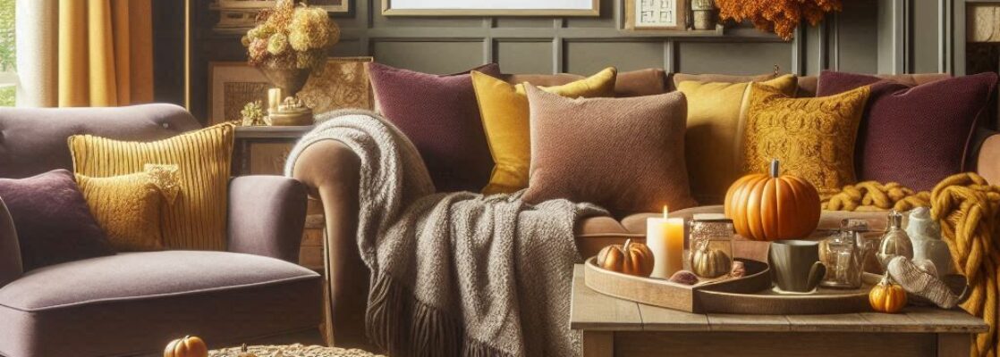 plum and mustard yellow cozy living room nook